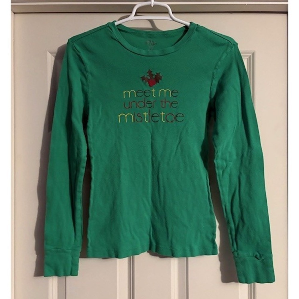 Old Navy bright green long sleeved Christmas graphic tee, "tiny fit" medium